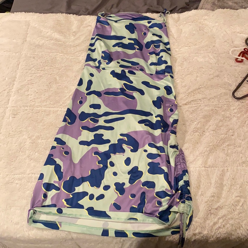 Silky purple and teal camo dress